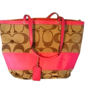 Coach Signature Stripe Tote Bag Y2K Vintage Purse Pink Original Hangtag